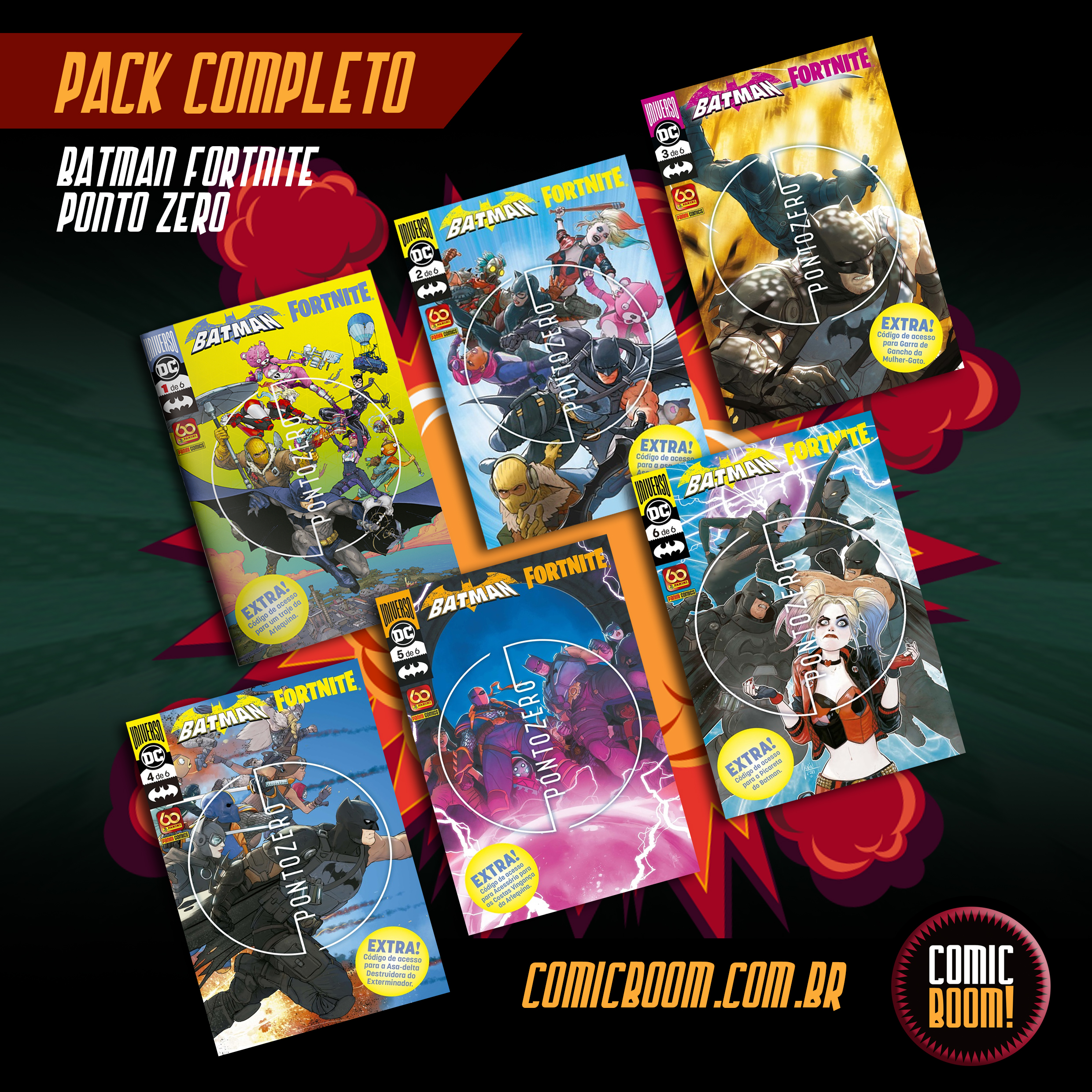 Batman Fortnite ponto zero com código edições 1, 2, 3, 4, 5, 6 HQ DC Panini